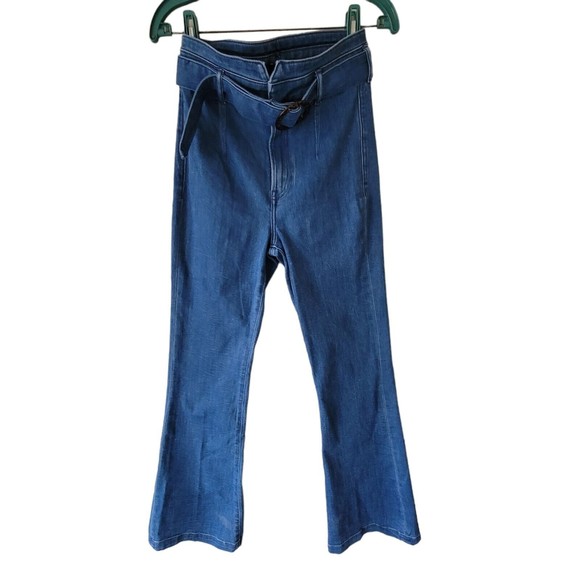 Express Super High Rise Slim Flare Denim Jeans Size Medium Hyper‎ Stretch 70s 2R - Picture 3 of 7